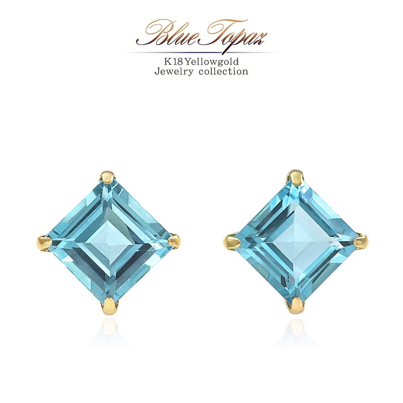 K18YG ブルートパーズ ひし形ピアス 11月の誕生石_01