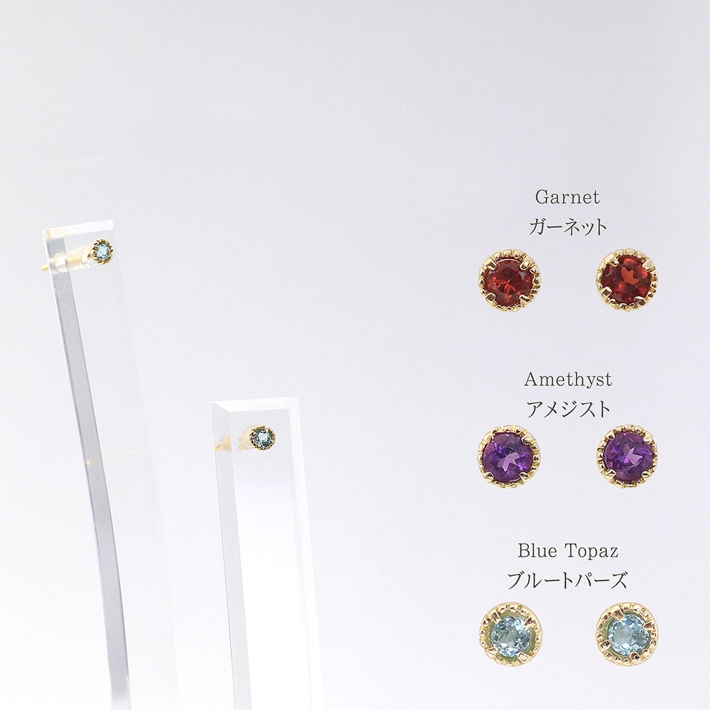 【ポスト0.8mm太め】 K18YG ピアス ガーネットorアメジストorブルートパーズ_03