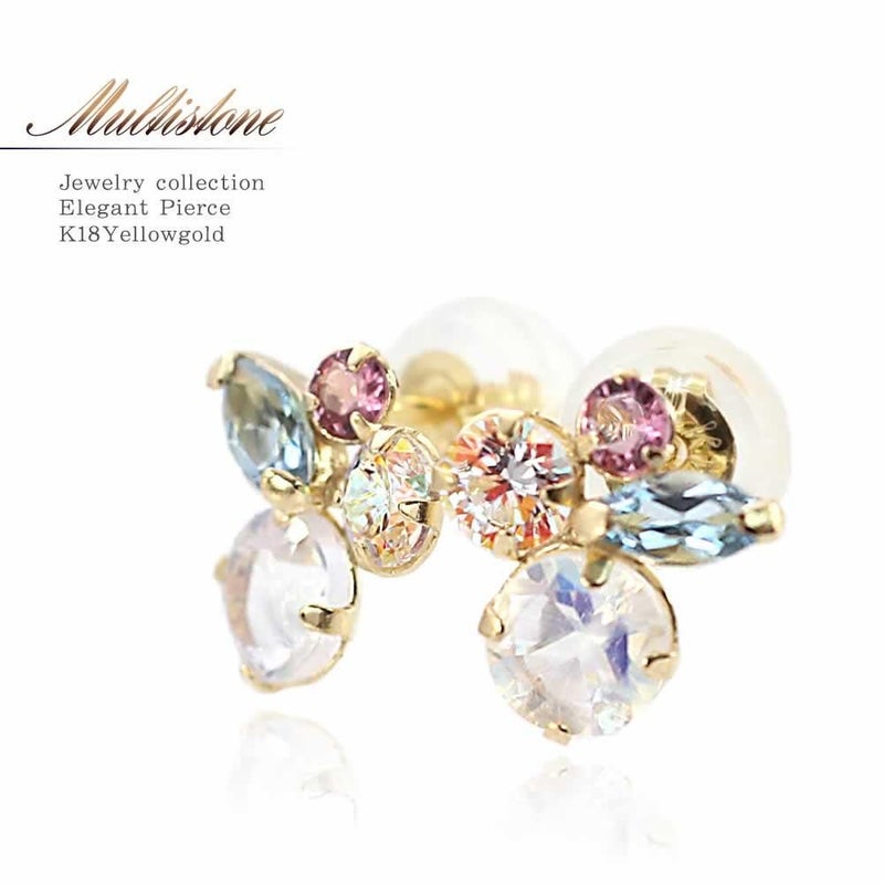 K18YG ピンクトルマリン&ブルームーンストーン&ブルートパーズ ピアス_01