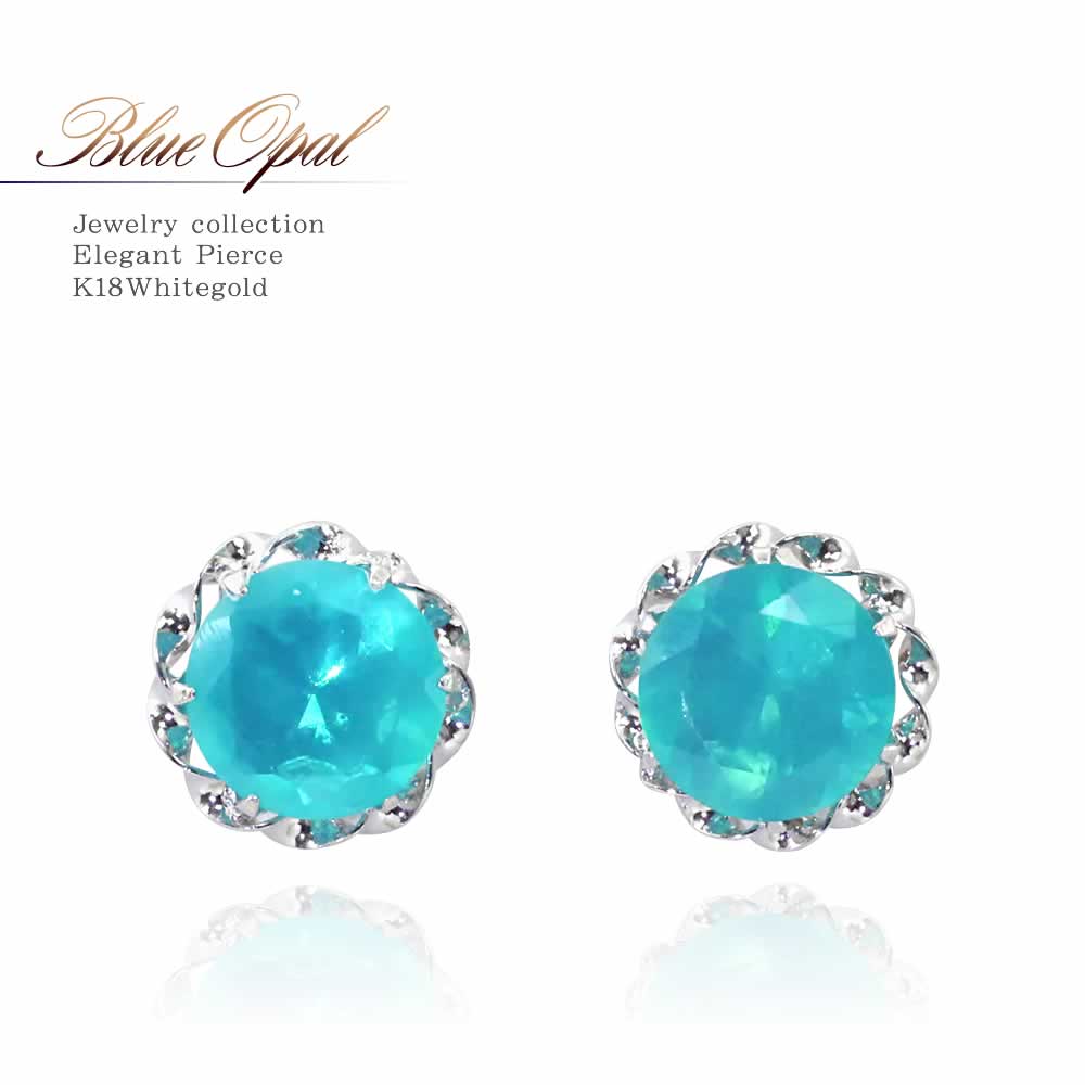K18WG ブルーオパール ピアス 10月の誕生石_01