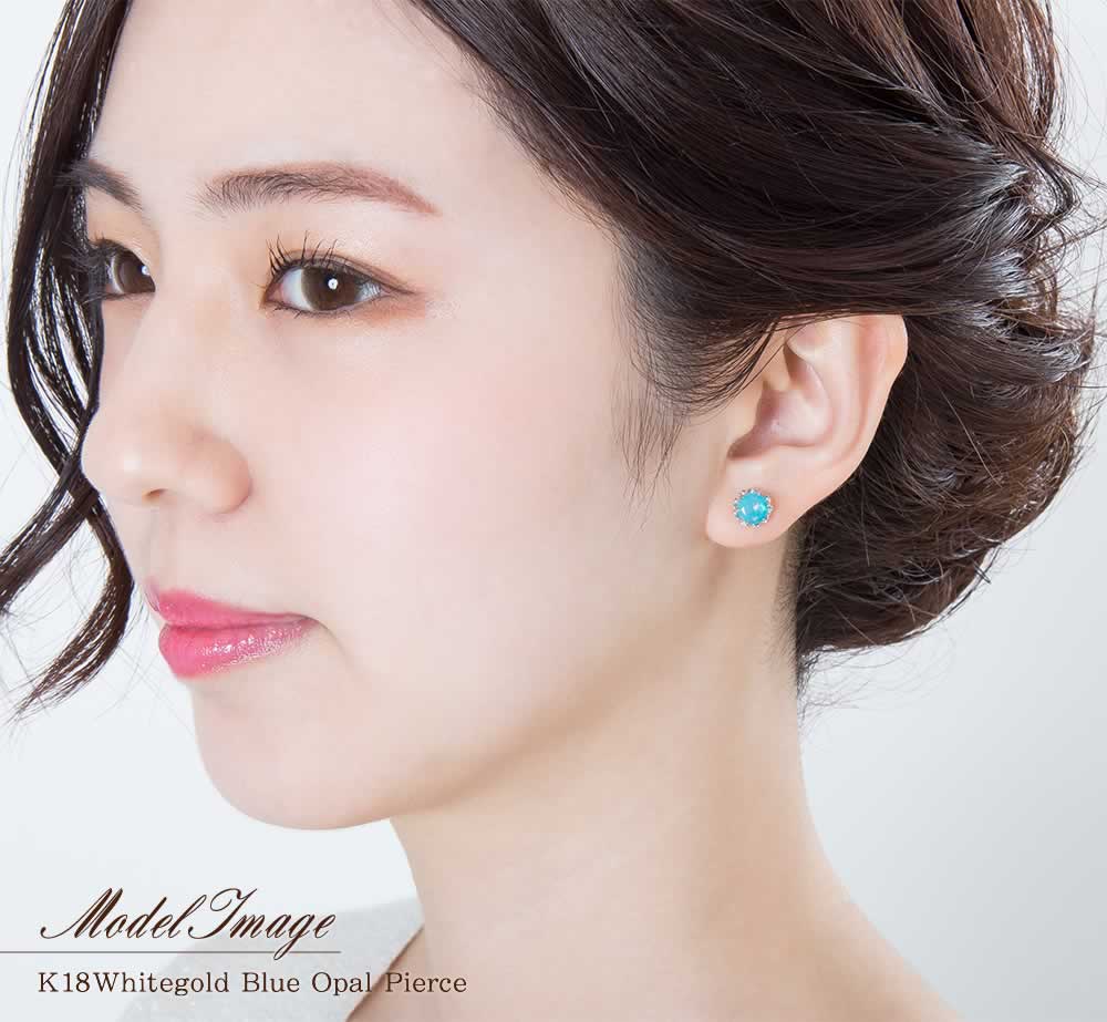K18WG ブルーオパール ピアス 10月の誕生石 | Jewelry ROLA