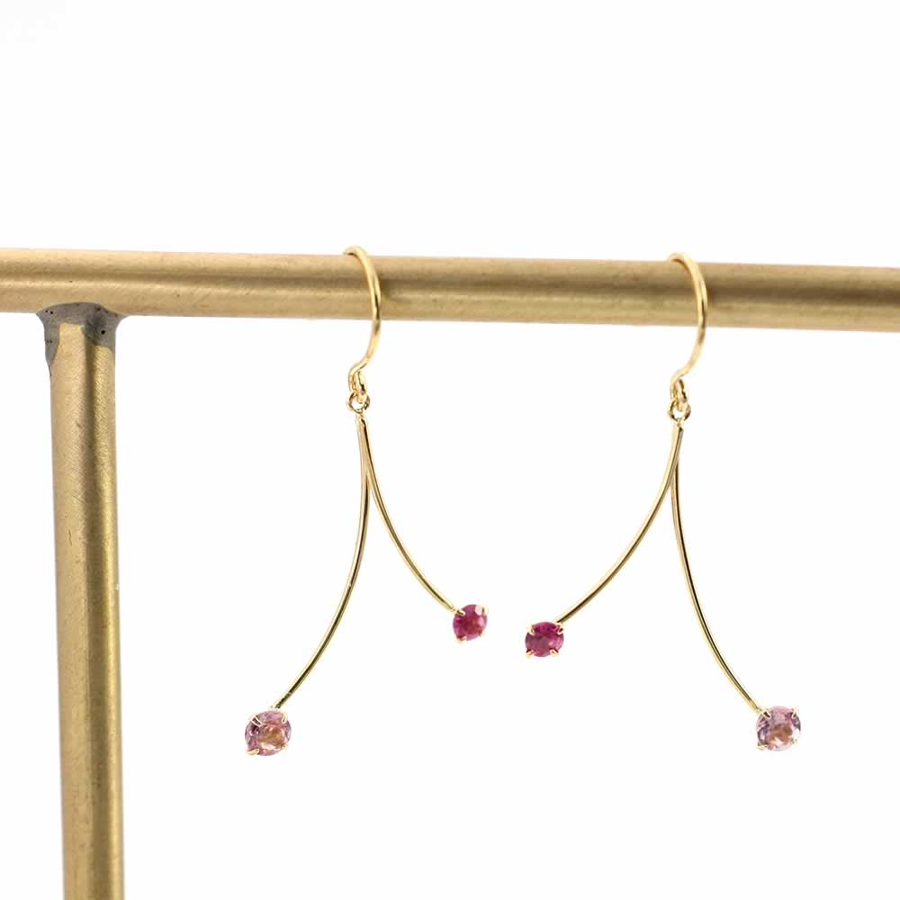 K18YG ルビー＆ピンクトルマリン ピアス 10月の誕生石_02