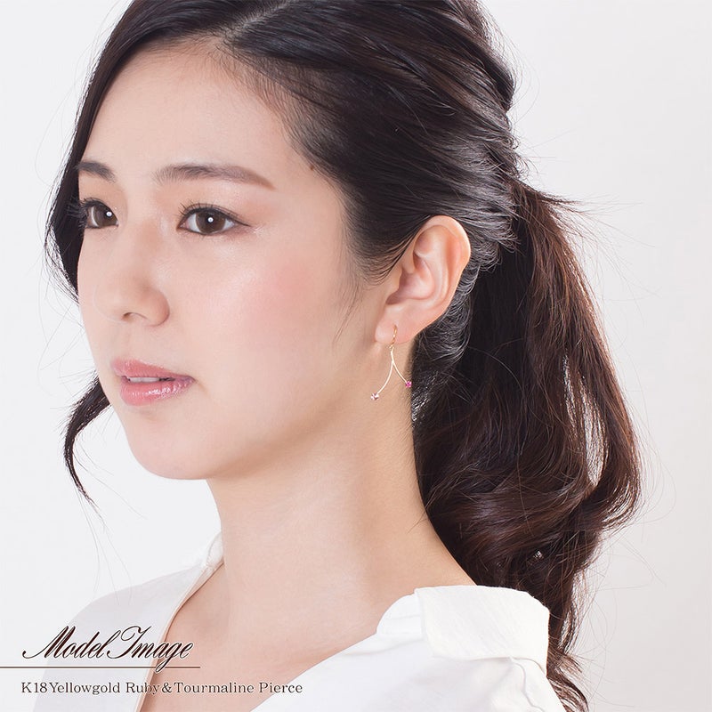 K18YG ルビー＆ピンクトルマリン ピアス 10月の誕生石_09