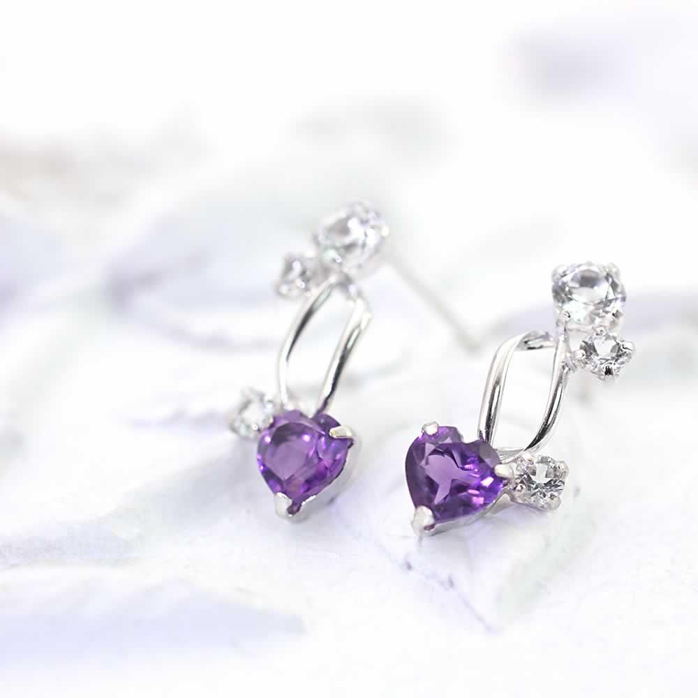 K18WG アメジスト＆ホワイトトパーズ ハートピアス_02
