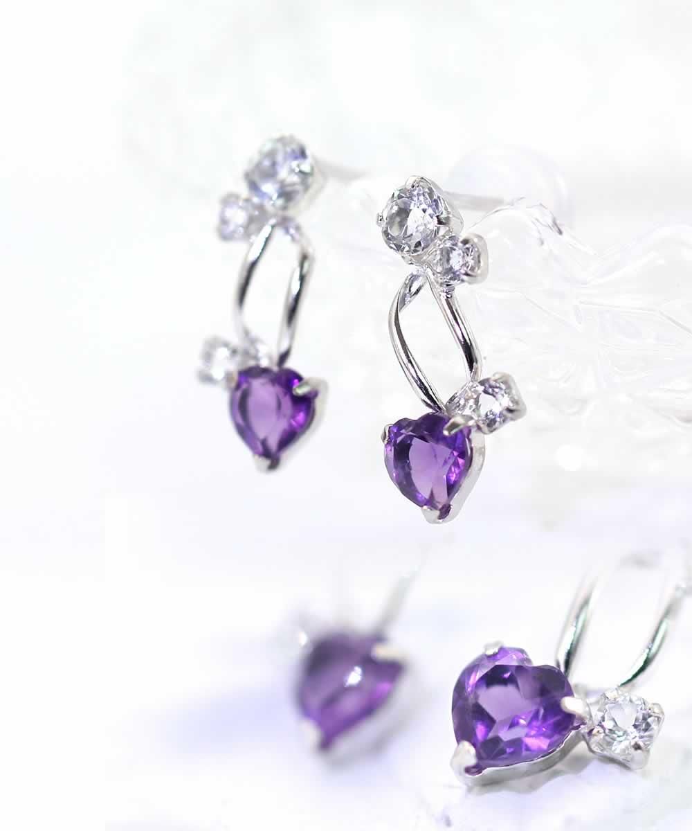 K18WG アメジスト＆ホワイトトパーズ ハートピアス_03