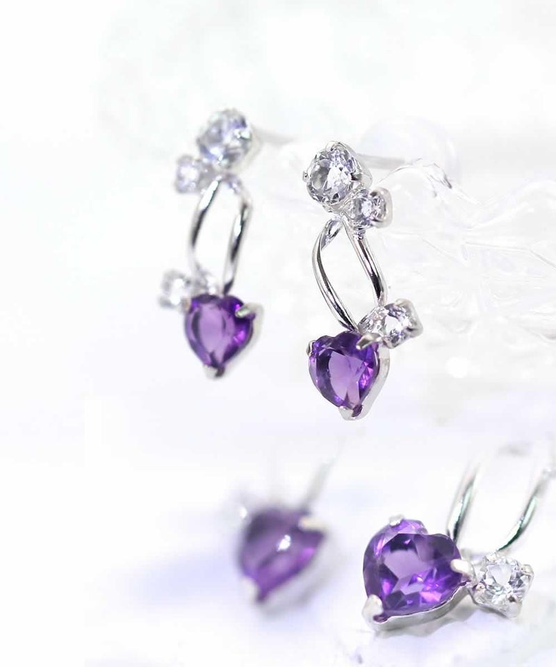 K18WG アメジスト＆ホワイトトパーズ ハートピアス_03