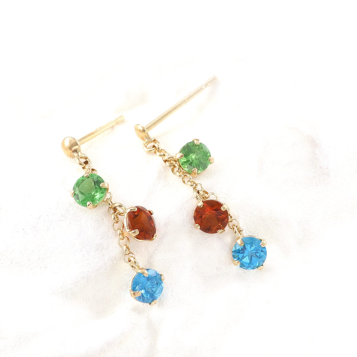 K18YG ツァボライト＆マデイラシトリン＆ネオンブルーアパタイトピアス