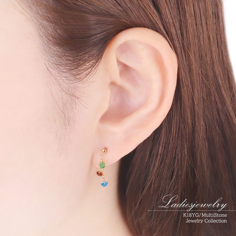 K18YG ツァボライト＆マデイラシトリン＆ネオンブルーアパタイト ピアス_10