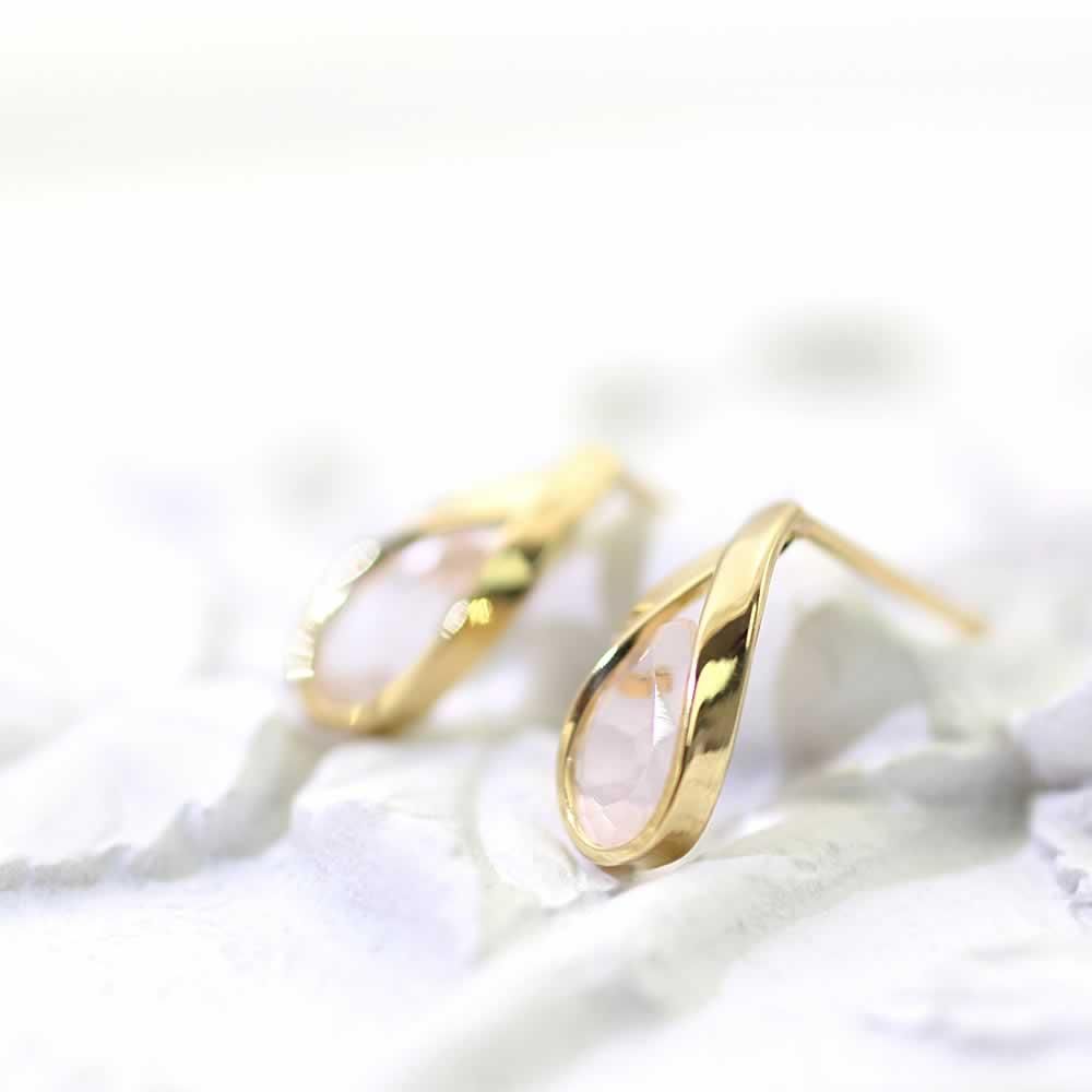 K18YG ローズクォーツ ティアドロップピアス_03