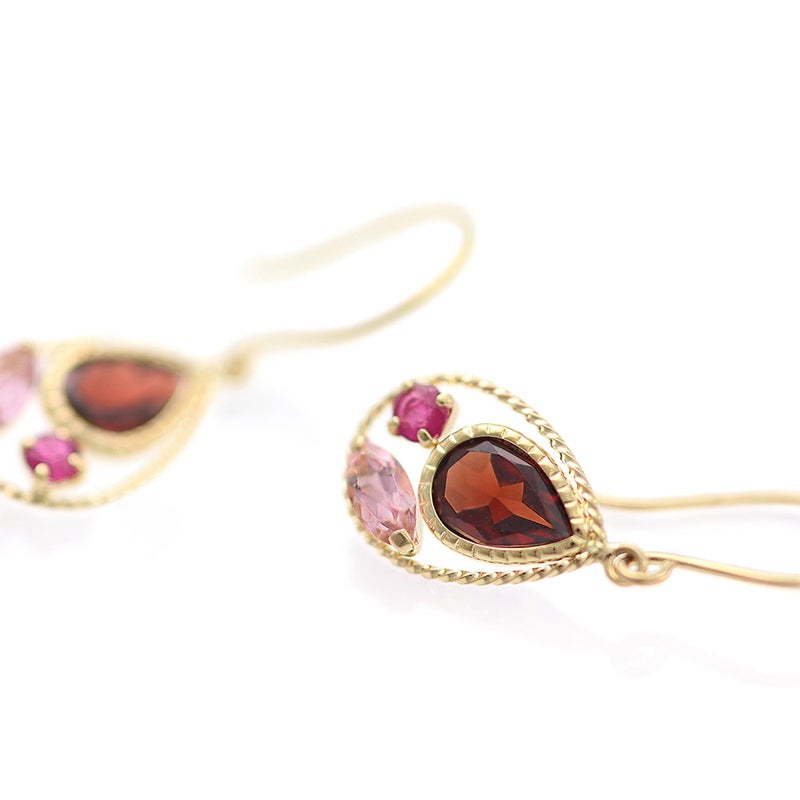 K18YG ガーネット＆ルビー＆ピンクトルマリン フックピアス_03