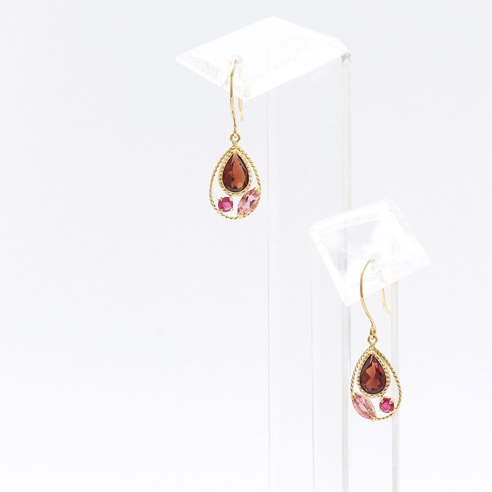K18YG ガーネット＆ルビー＆ピンクトルマリン フックピアス_04