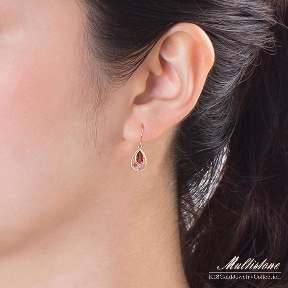 K18YG ガーネット＆ルビー＆ピンクトルマリン フックピアス_05