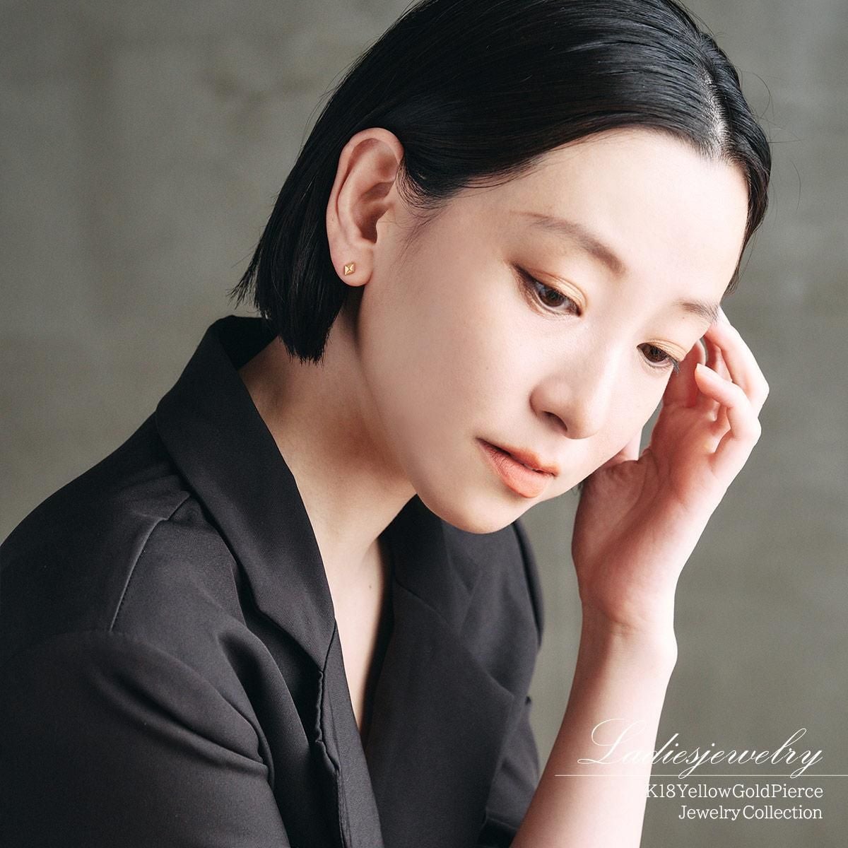 K18YG ひし形モチーフ ピアス_11