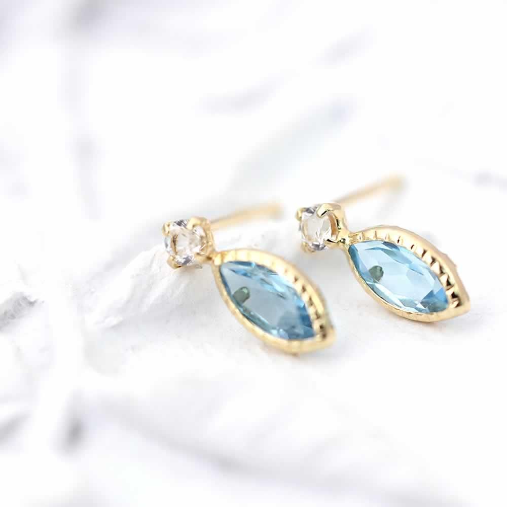 K18YG ブルートパーズ＆ホワイトトパーズ ピアス 11月の誕生石_02