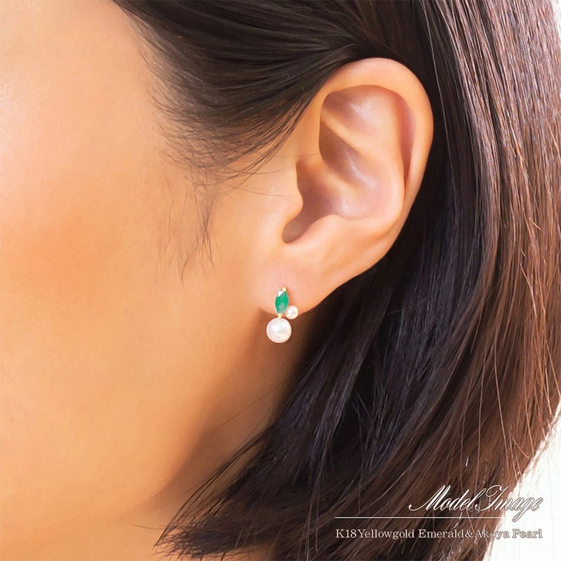 K18YG エメラルド＆アコヤ真珠 ピアス_04