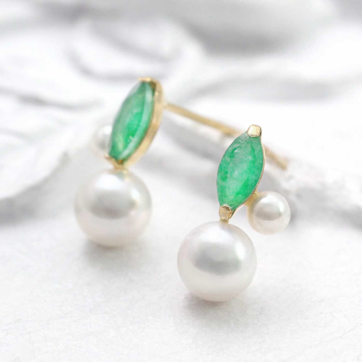 K18YG エメラルド＆アコヤ真珠 ピアス_09