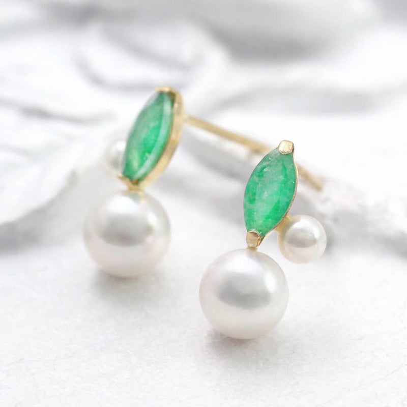 K18YG エメラルド＆アコヤ真珠 ピアス_09