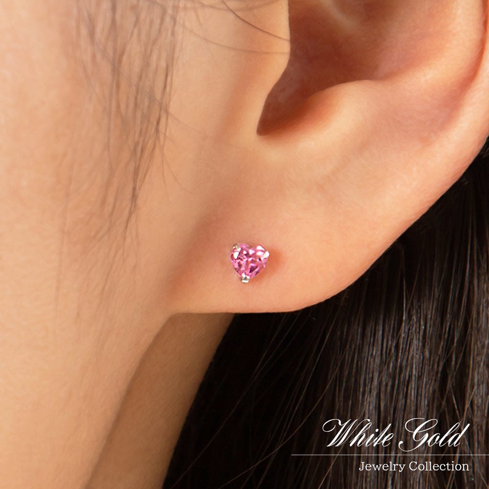 K18WG ピンクトルマリン ハートピアス  10月 誕生石_03