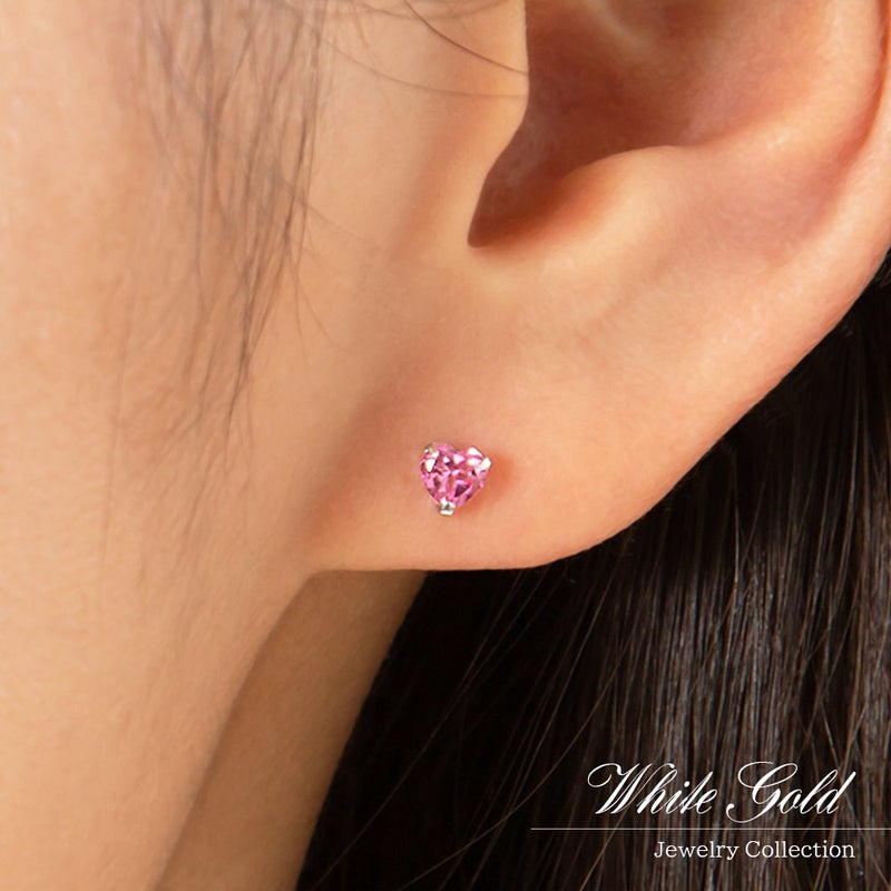 K18WG ピンクトルマリン ハートピアス  10月 誕生石_03