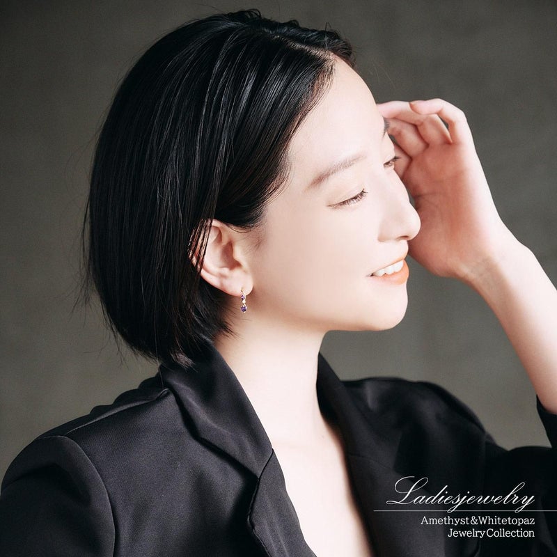 K18 アメジスト＆ホワイトトパーズ ピアス 11月の誕生石_09