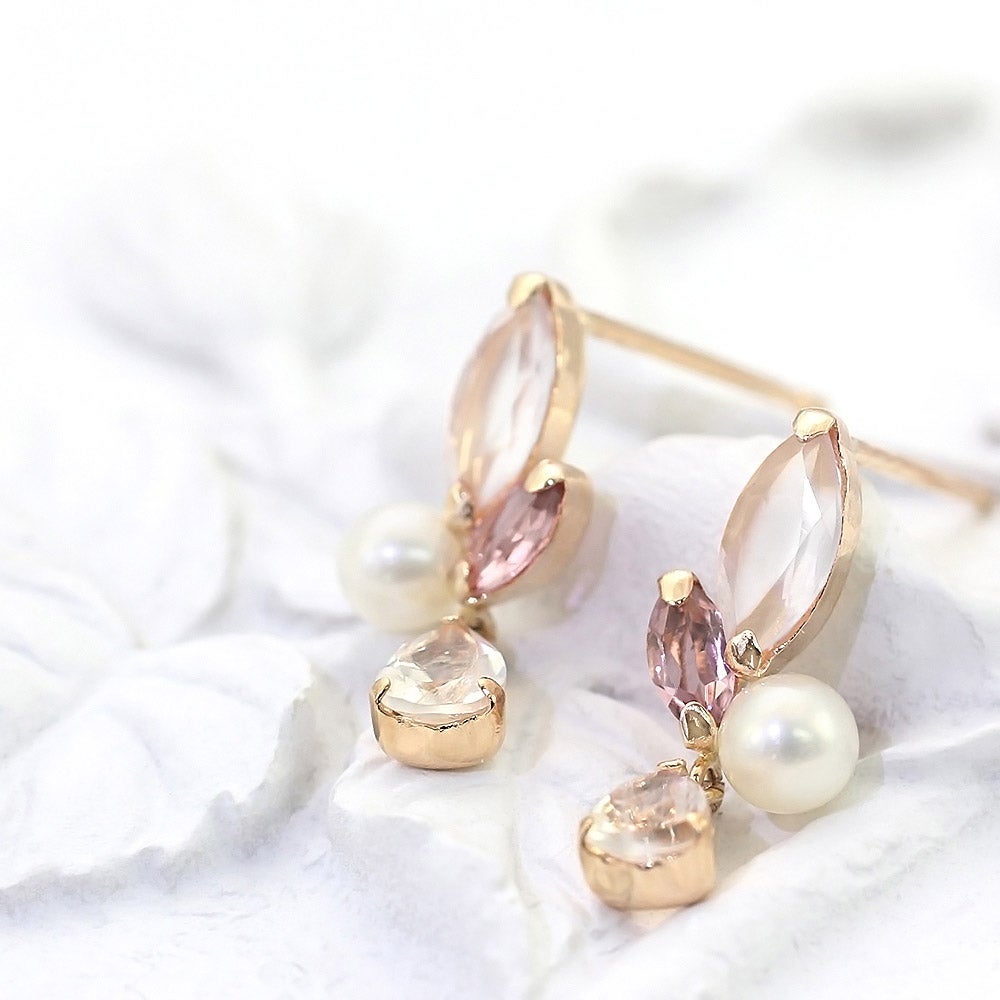 K18PG ローズクォーツ&ピンクトルマリン&ラブラドライト&淡水真珠 ピアス_04