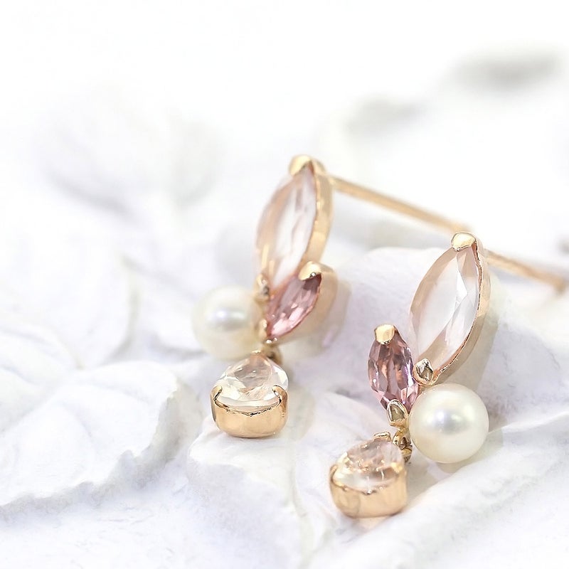K18PG ローズクォーツ&ピンクトルマリン&ラブラドライト&淡水真珠 ピアス_04