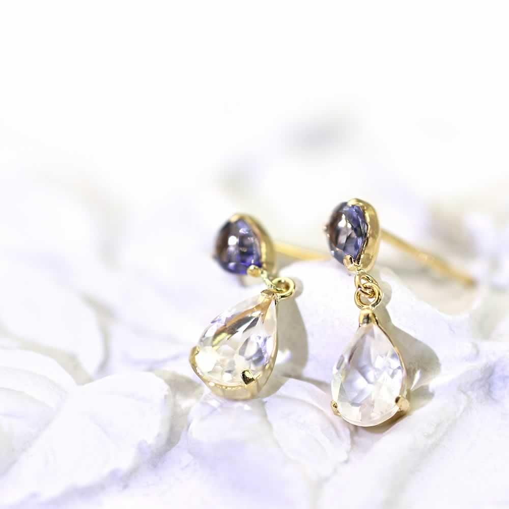 K18YG アイオライト&ブルームーンストーン ティアドロップピアス_02