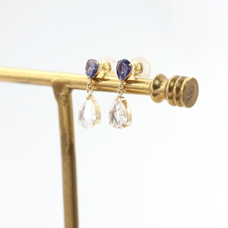 K18YG アイオライト&ブルームーンストーン ティアドロップピアス_09