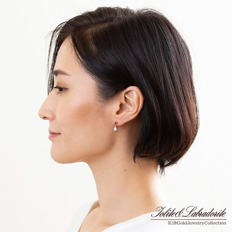K18YG アイオライト&ブルームーンストーン ティアドロップピアス_10