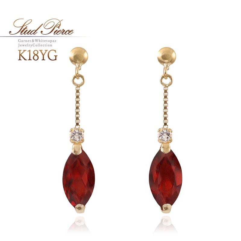 K18YG ホワイトトパーズ＆ガーネット ピアス 11月の誕生石_01