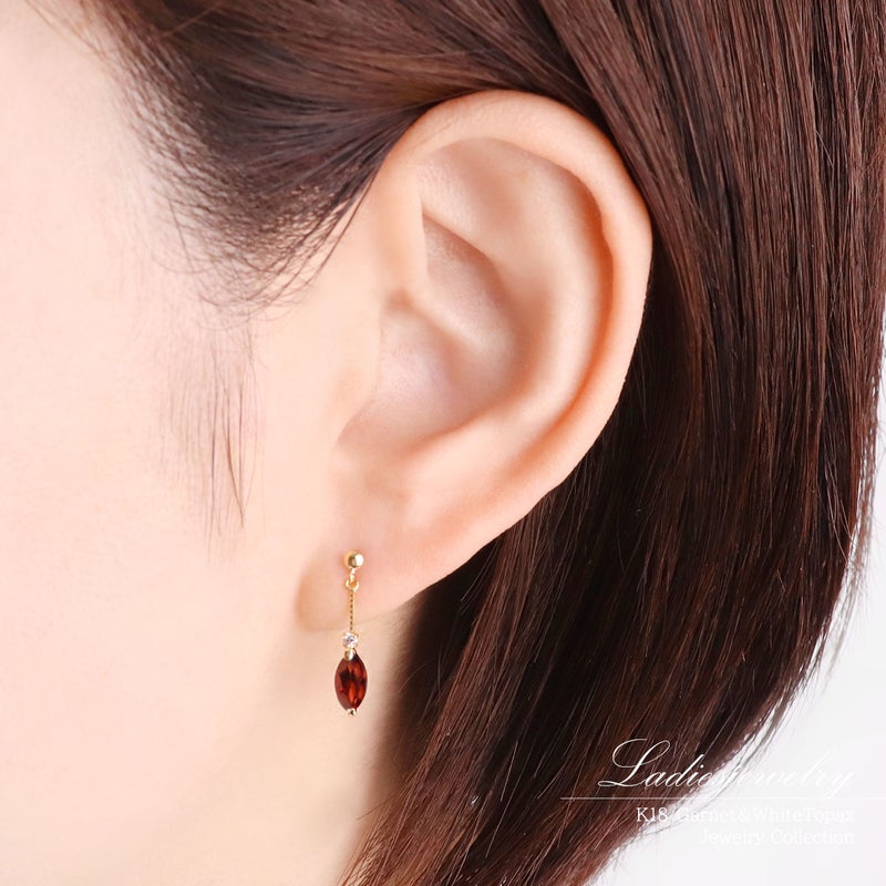 K18YG ホワイトトパーズ＆ガーネット ピアス 11月の誕生石_10