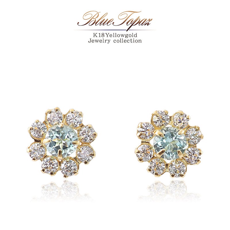 K18YG ブルートパーズ フラワーピアス 11月誕生石_01