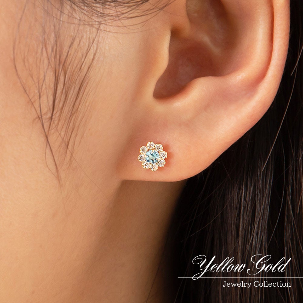 K18YG ブルートパーズ フラワーピアス 11月誕生石_05