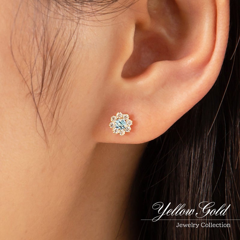 K18YG ブルートパーズ フラワーピアス 11月誕生石_05