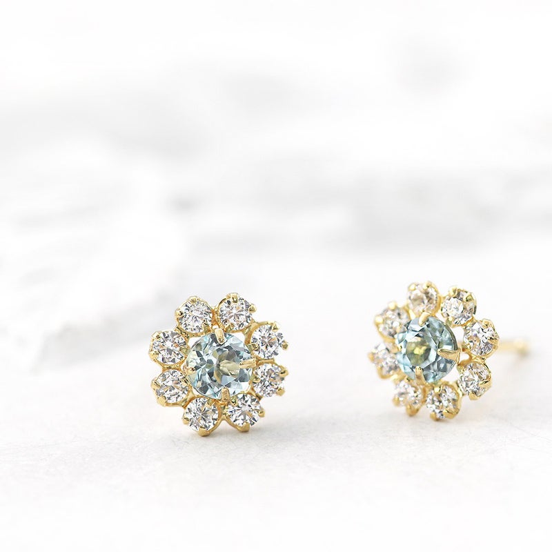 K18YG ブルートパーズ フラワーピアス 11月誕生石_10