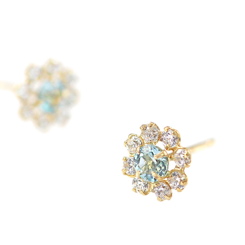 K18YG ブルートパーズ フラワーピアス 11月誕生石_11