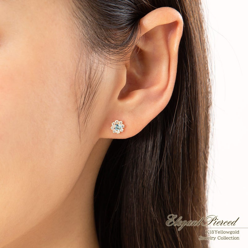 K18YG ブルートパーズ フラワーピアス 11月誕生石_13