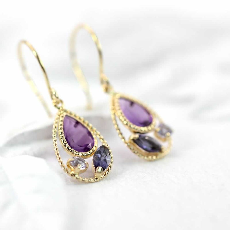 K18YG アメジスト&タンザナイト&アイオライト ピアス_04