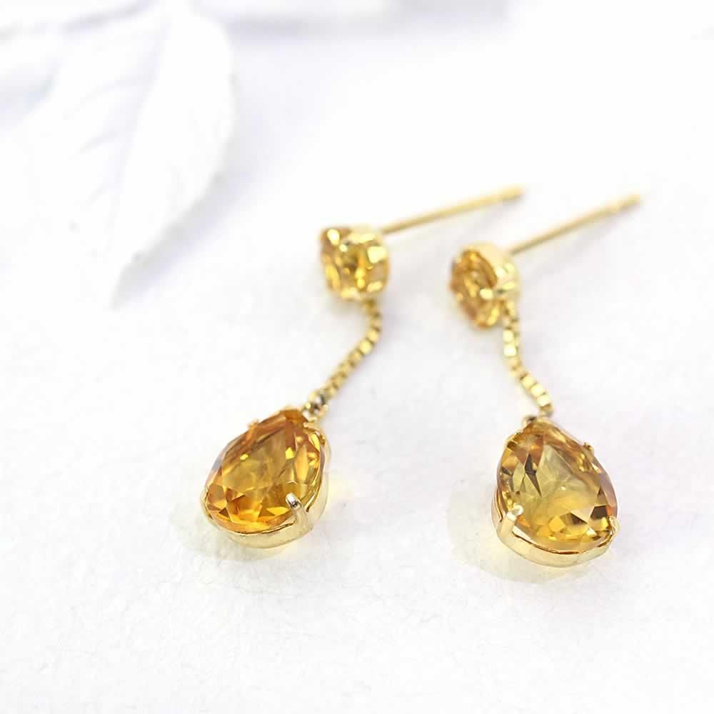 18K シトリン ティアドロップ ピアス