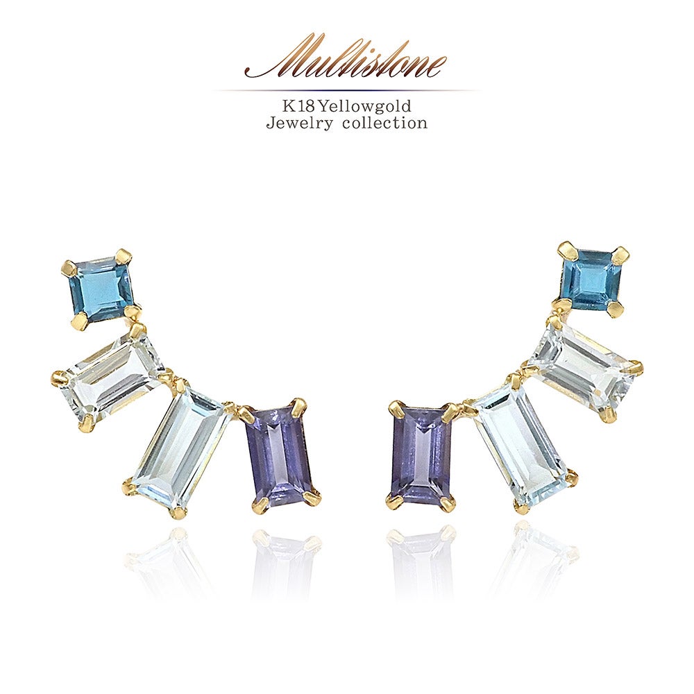 K18YG マルチストーン ピアス_01
