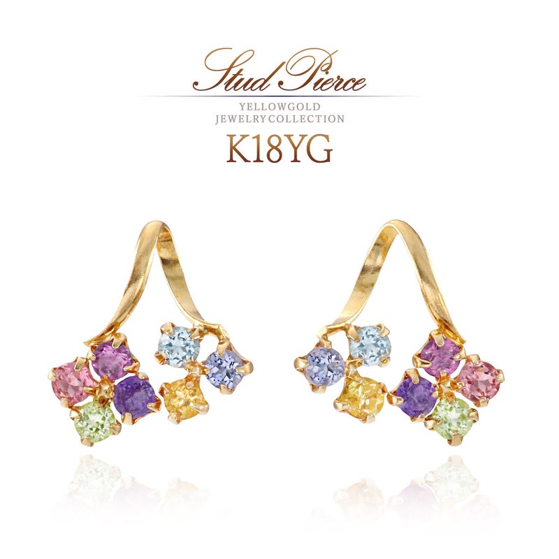 K18YG マルチストーン ピアス_01
