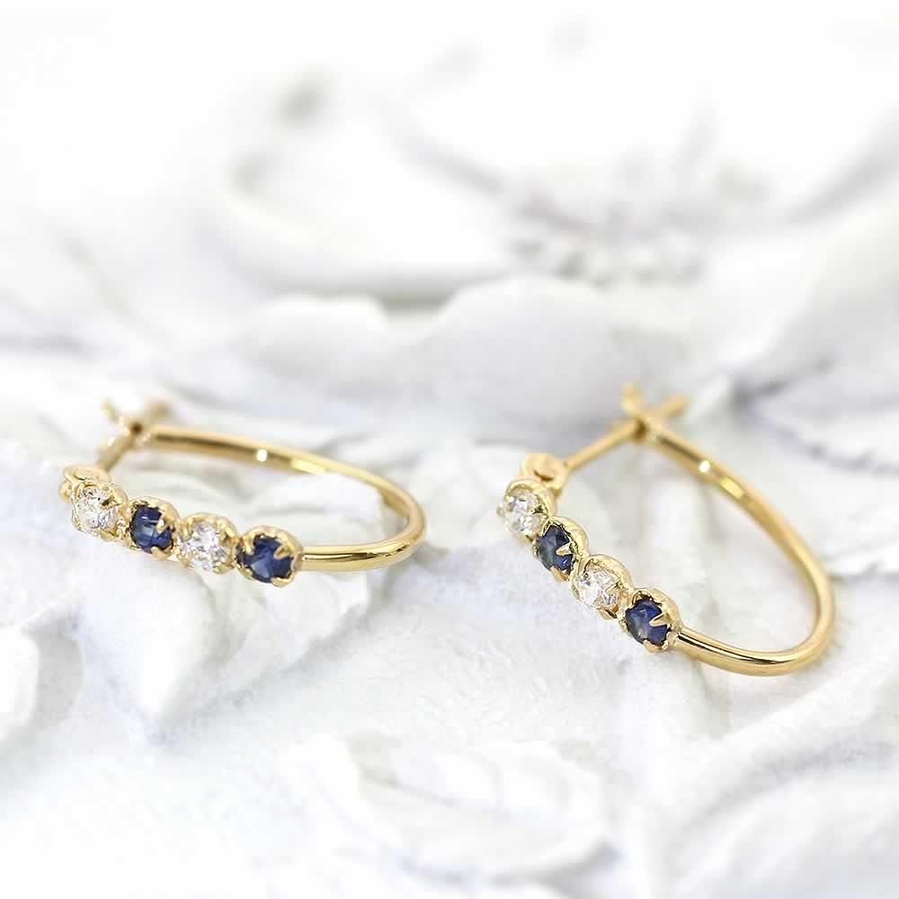 K18YG サファイア フープピアス 9月誕生石_02