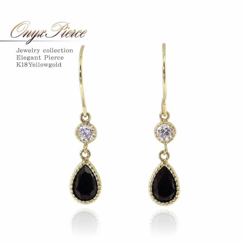 K18YG オニキス ティアドロップ フックピアス_01