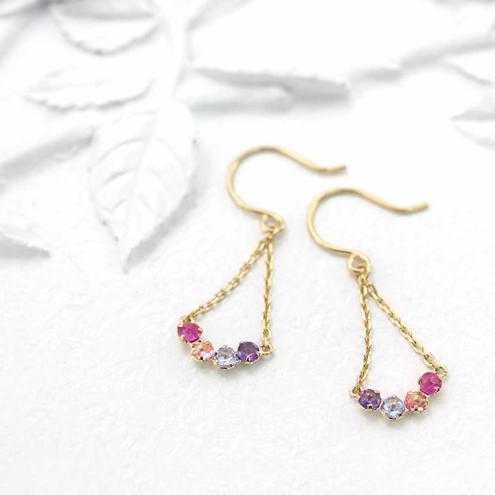 K18YG ルビー&タンザナイト&トルマリン&アメジスト ピアス_02