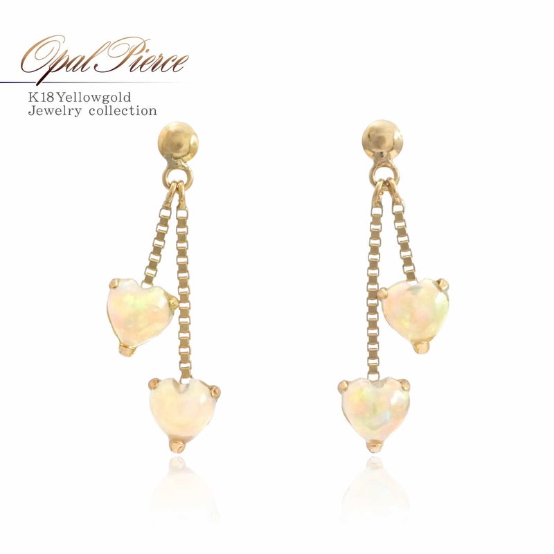 K18YG オパール ハートピアス 10月の誕生石_01