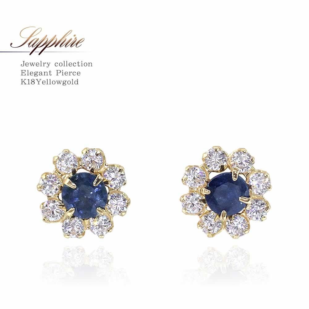 K18YG サファイア フラワーピアス 9月の誕生石_01