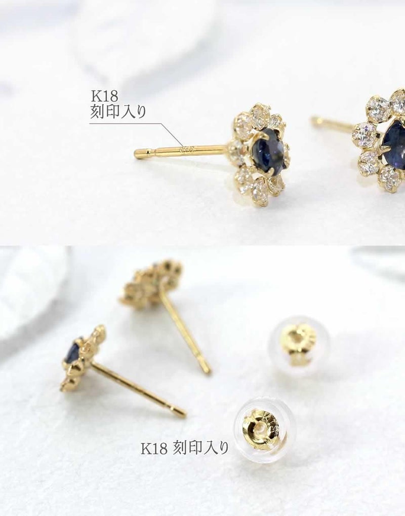 K18YG サファイア フラワーピアス 9月の誕生石_05