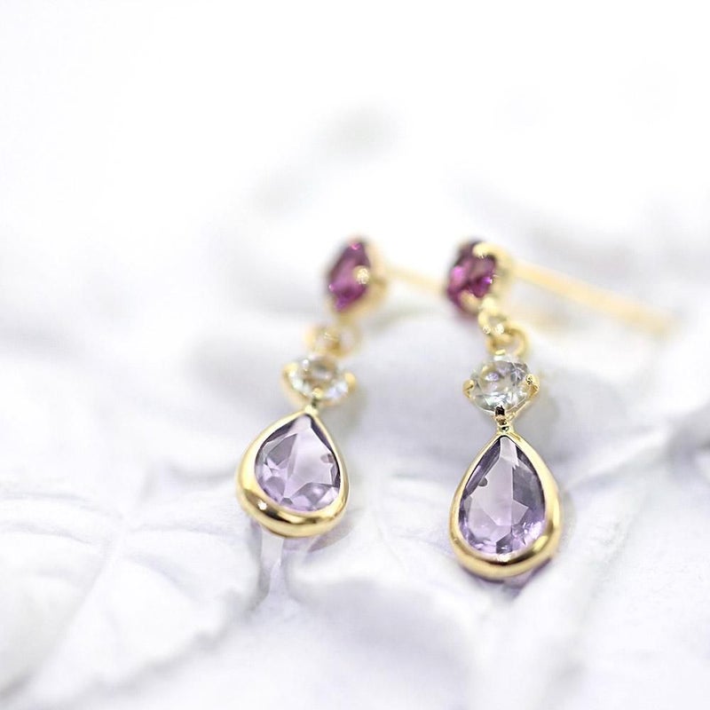 K18YG アメジスト&ロードライトガーネット&ホワイトトパーズ ピアス_02