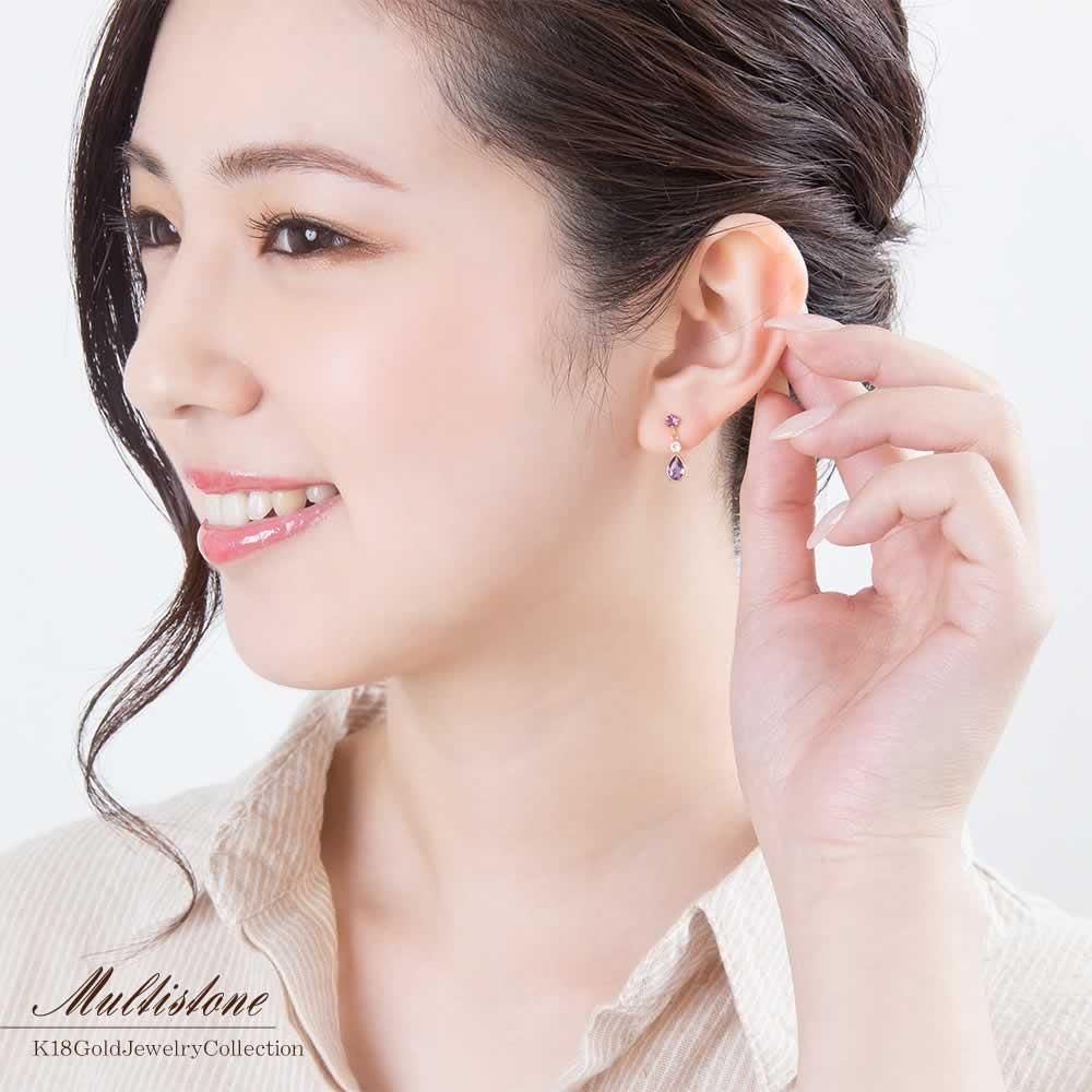 K18YG アメジスト&ロードライトガーネット&ホワイトトパーズ ピアス_05