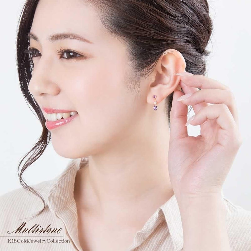 K18YG アメジスト&ロードライトガーネット&ホワイトトパーズ ピアス_05